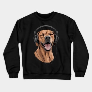 Rhodesian Ridgeback With Headphones Singing Dog Lover Crewneck Sweatshirt